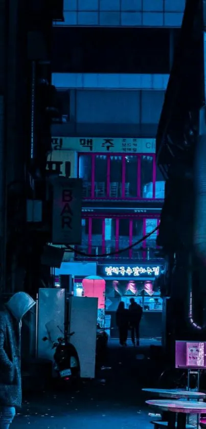 Neon-lit urban alleyway with vibrant colors.