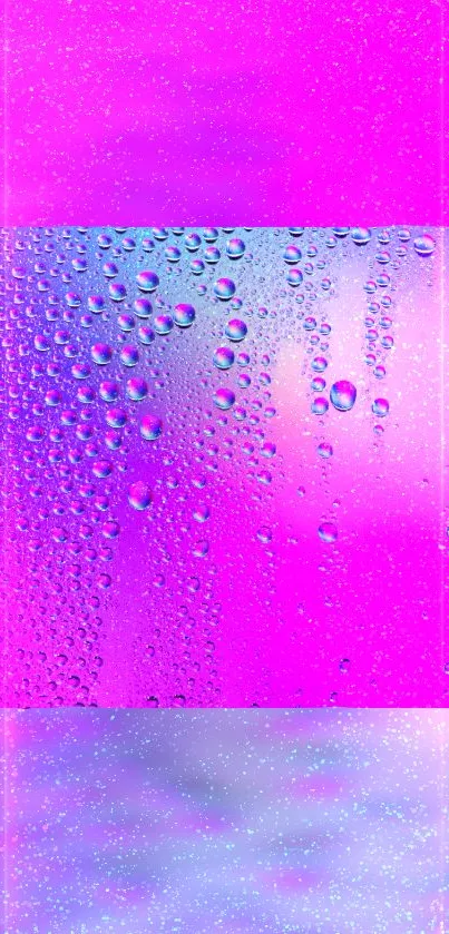 Vibrant neon wallpaper with water droplets and pink purple hues.