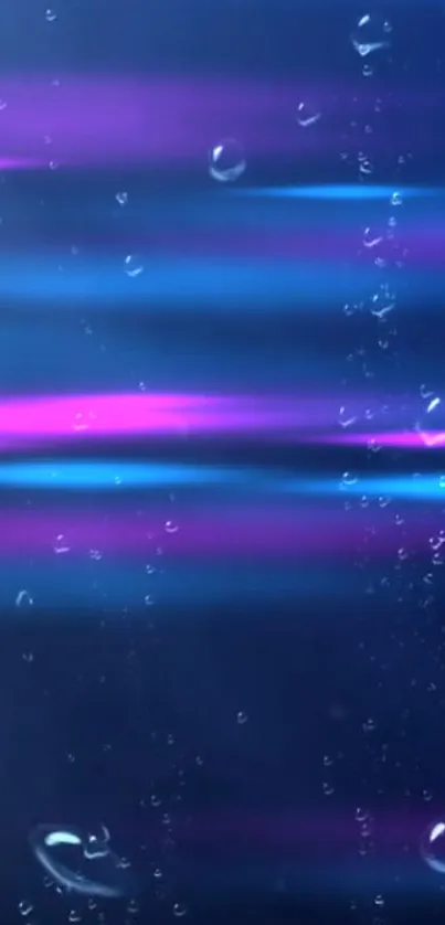 Vibrant neon blue and pink wallpaper with water droplets.