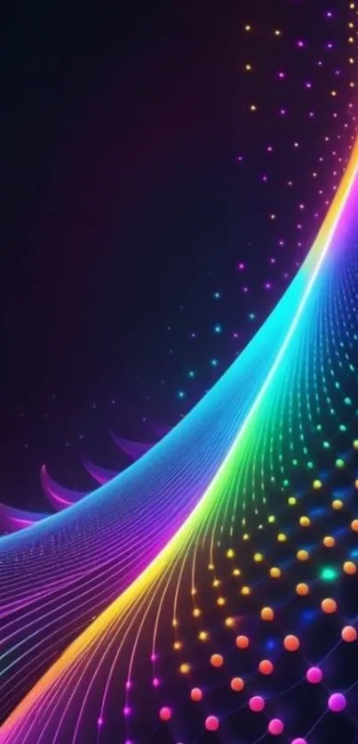 Colorful neon wave abstract art on a dark background for mobile wallpaper.