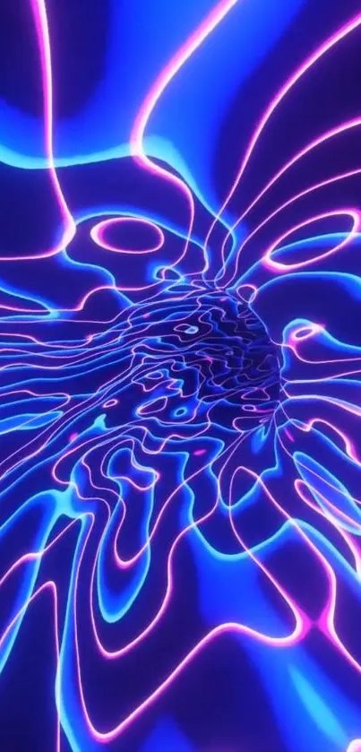 Vibrant neon wave abstract design wallpaper in blue and pink colors.