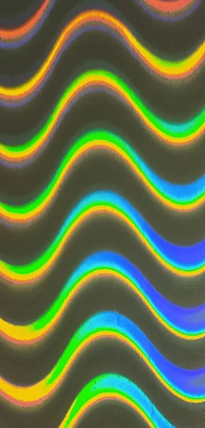 Vibrant neon wave pattern on a dark background wallpaper.