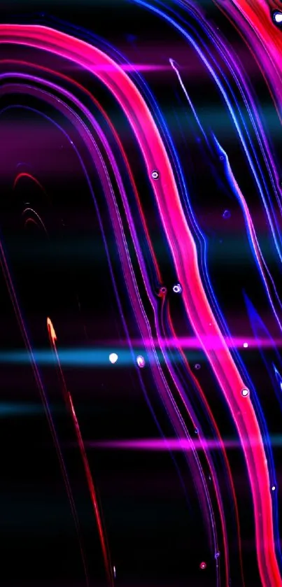 Vibrant neon wave pattern with abstract lines and colorful glow.