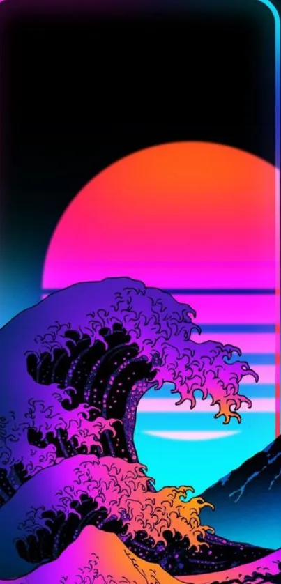 Neon wave mobile wallpaper with a vibrant sunset.