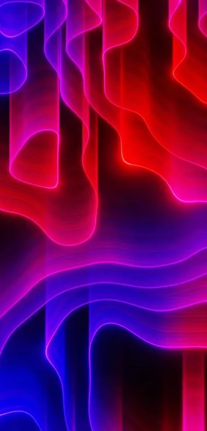 Neon waves in red and blue create a vibrant wallpaper.