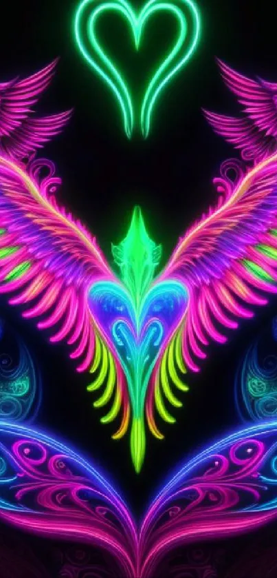 Vibrant neon wings with colorful abstract design.