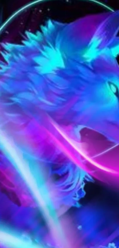 Vibrant neon colored wolf art with glowing hues.