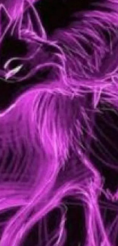 Neon purple wolf art with a glowing effect on black background.