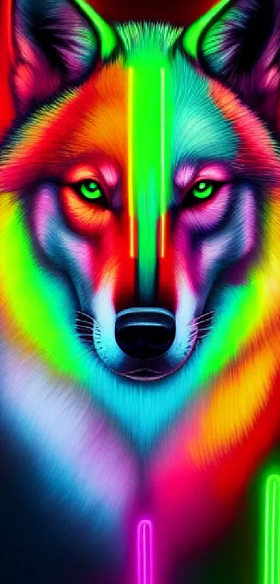 Vibrant neon wolf artwork with bold colors.