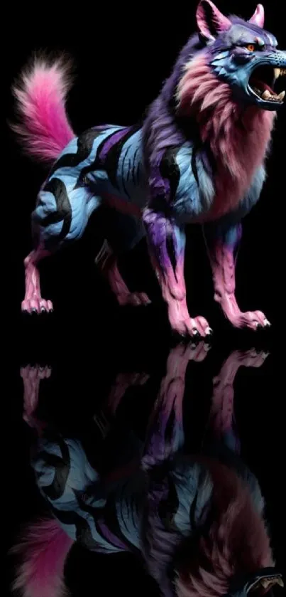 Neon-colored wolf with vivid colors and a striking design.