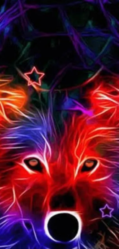 Neon wolf art with vibrant colors in a digital illustration.