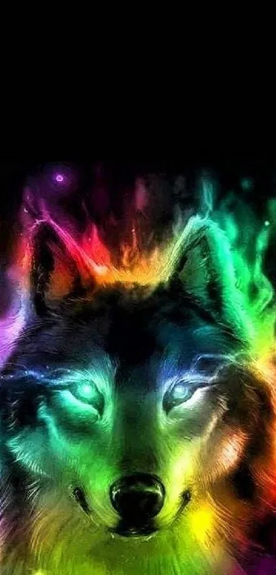 Vibrant neon wolf art wallpaper with colorful glowing design.