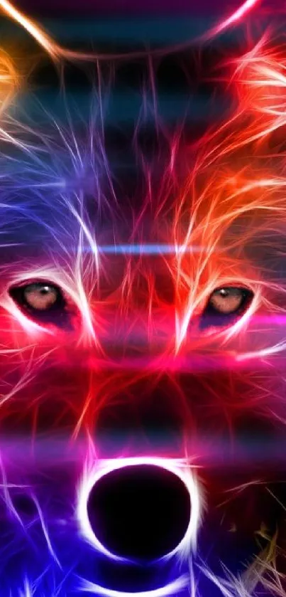 Vibrant neon wolf art wallpaper with colorful design.