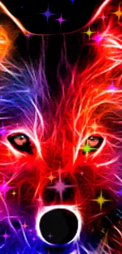 Vibrant neon wolf wallpaper with colorful lighting.