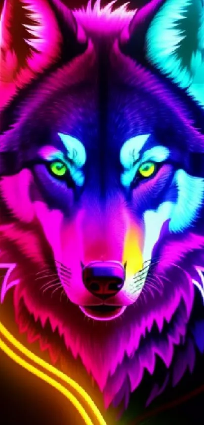 Vivid neon wolf artwork with bright colors and electric design.