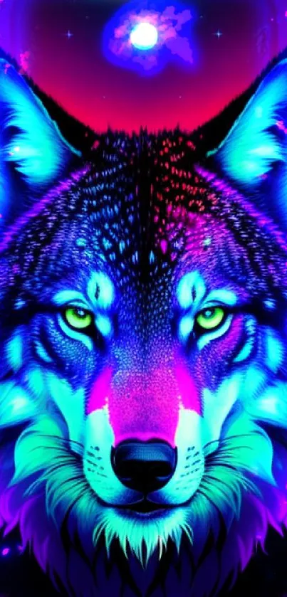 Vibrant neon wolf digital art wallpaper with vivid colors.