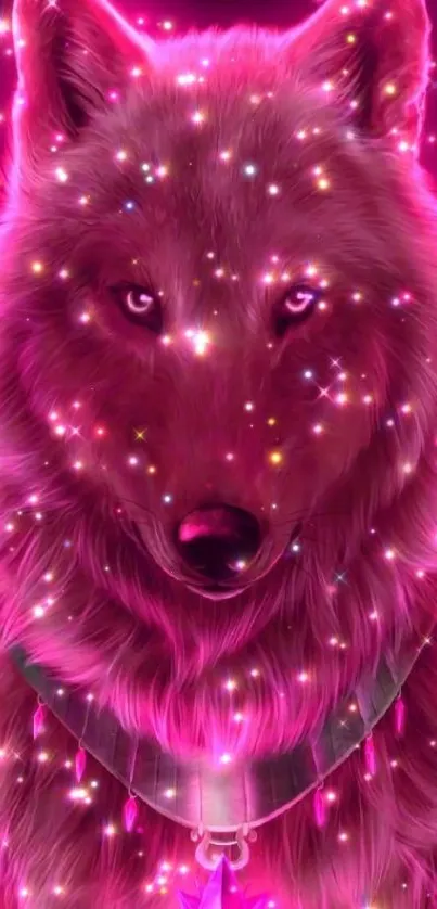 Neon pink glowing wolf in vibrant digital art design.