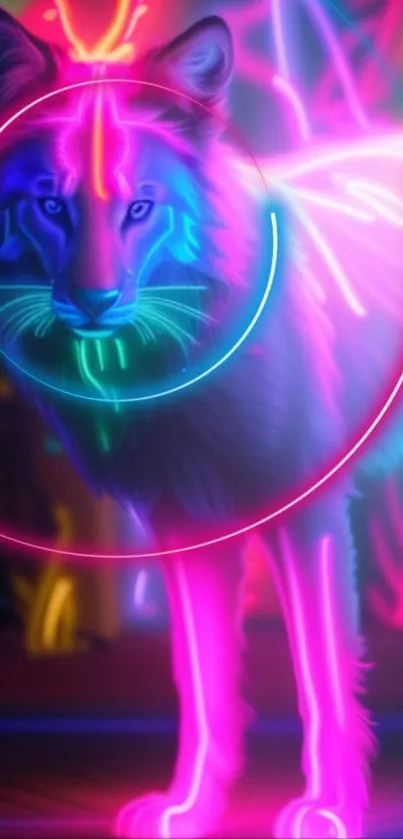 Neon wolf with vibrant colors in an artistic mobile wallpaper.