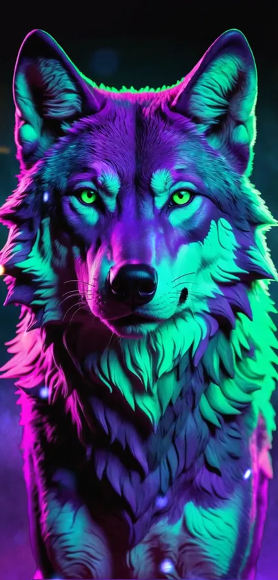 Neon-colored wolf with vibrant hues in a striking mobile wallpaper.