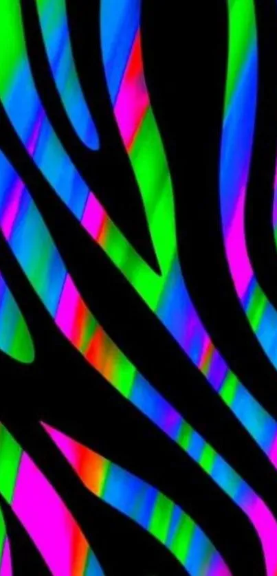 Neon zebra pattern with vibrant colors and bold stripes.