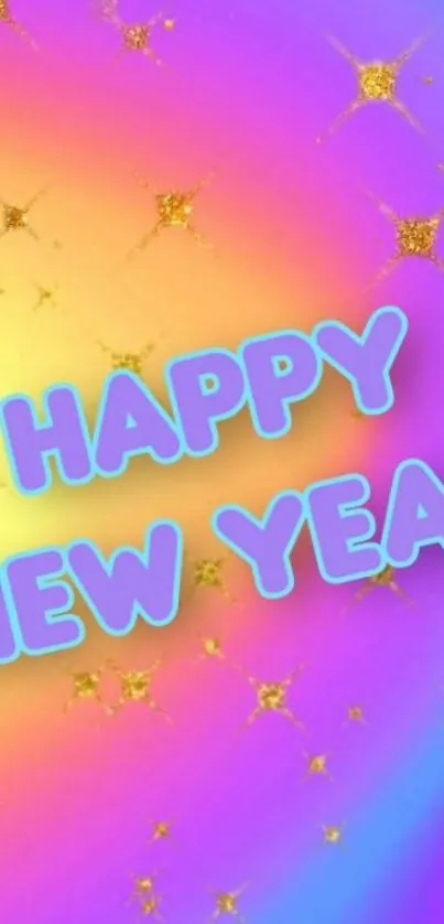 Colorful Happy New Year wallpaper with vibrant stars.