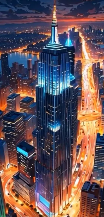 Stunning night cityscape illustration with vibrant urban lights.