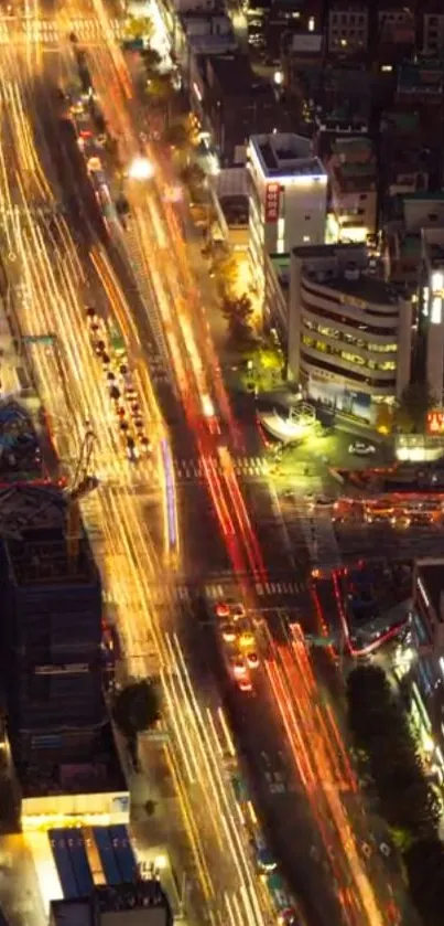 Night cityscape with vibrant light trails and dynamic urban view.