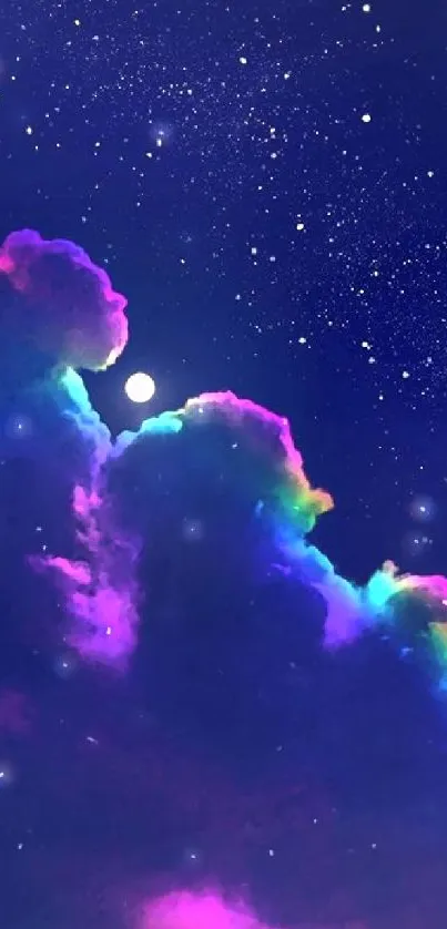 Vibrant night sky wallpaper with colorful clouds and stars.