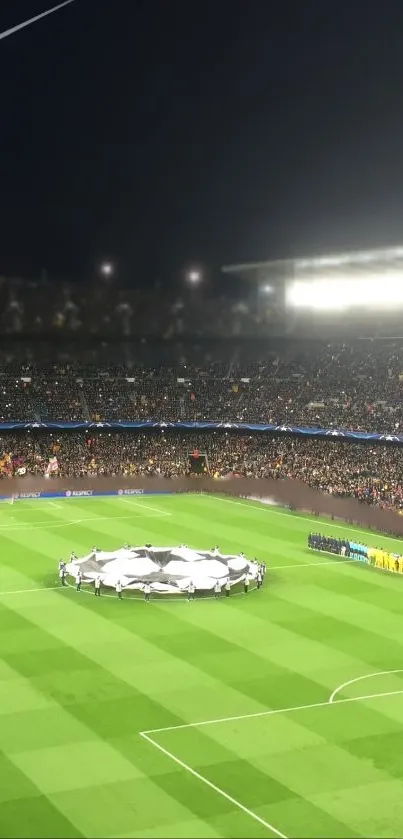 A vibrant nighttime view of a crowded football stadium.