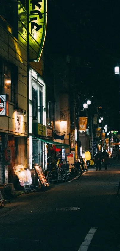 Vibrant urban night street scene with neon lights.