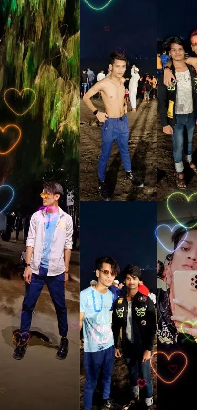 Collage of nightlife scenes with vibrant outfits.