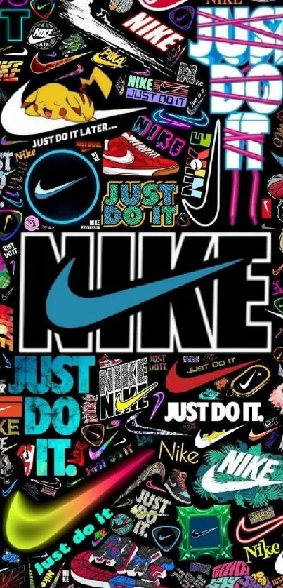 Dynamic Nike logo collage mobile wallpaper.