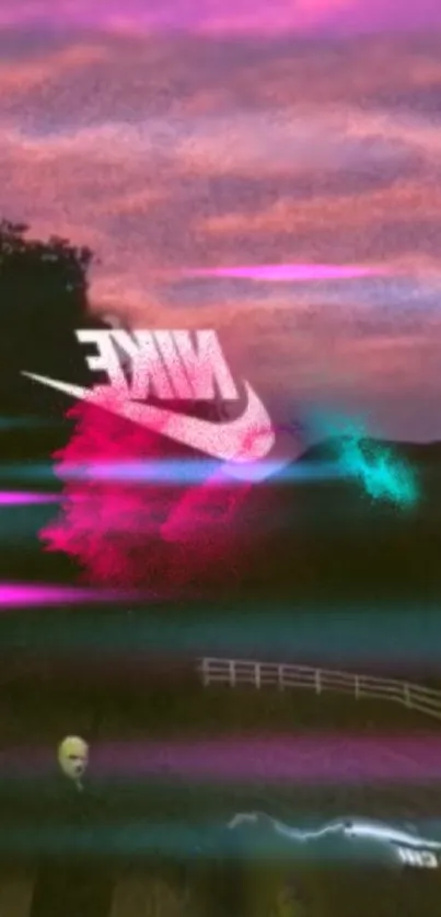 Nike logo with dynamic neon and pastel colors in a stylish wallpaper.