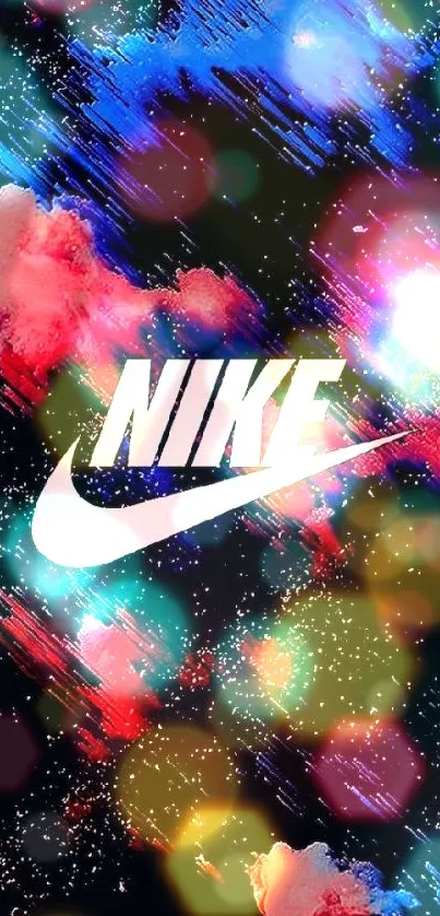 Colorful Nike wallpaper with blue and red swirls on a black background.