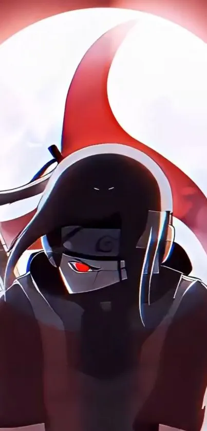 Anime ninja with vibrant red background art.