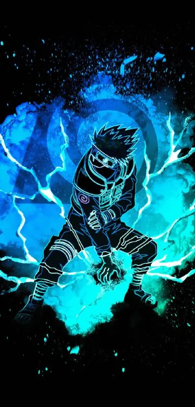 Dynamic anime ninja wallpaper with electric blue theme.