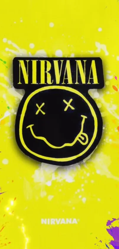 Nirvana smiley logo on vibrant yellow background wallpaper.