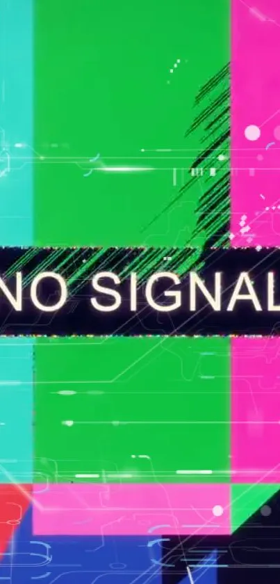 Vibrant 'No Signal' wallpaper with neon glitch effect.