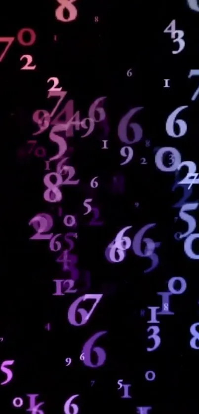 Abstract wallpaper with colorful numbers on a dark background.