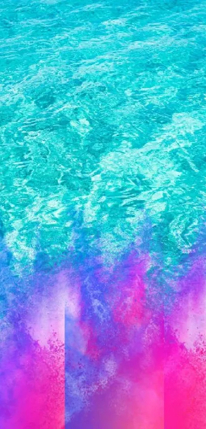 Vibrant abstract wallpaper with turquoise ocean and colorful hues.