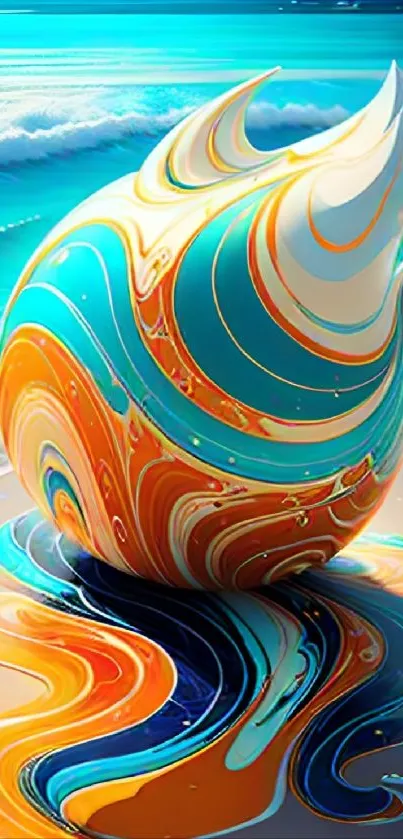 Vibrant turquoise and orange abstract ocean-themed wallpaper.