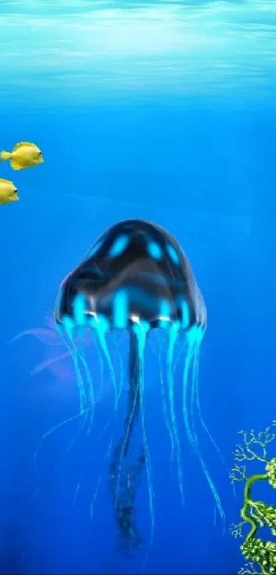 Vibrant underwater scene with jellyfish and fish.