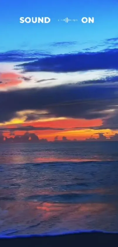 Stunning ocean sunset with vibrant sky hues and tranquil sea reflections.