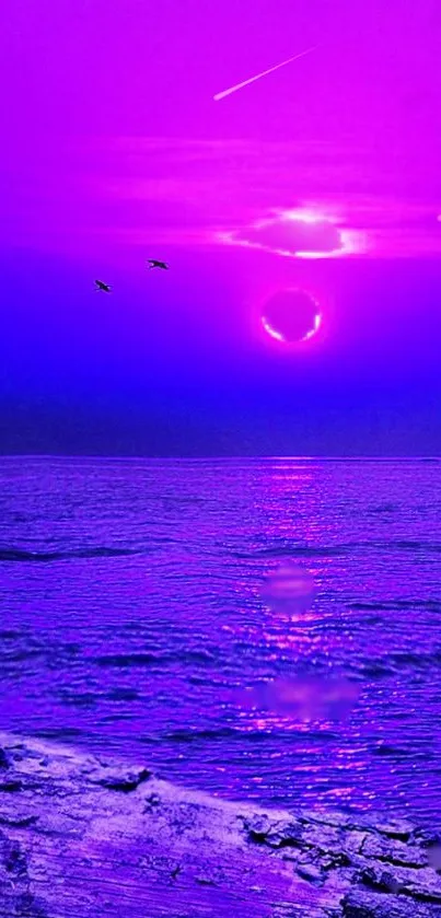 Purple ocean sunset with serene waters and vibrant skies wallpaper.