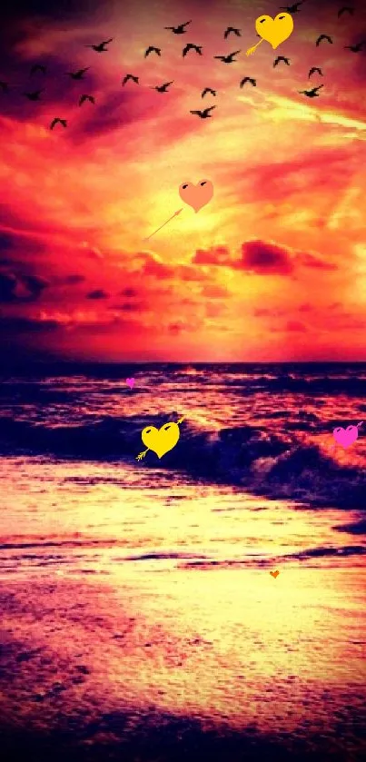Vibrant ocean sunset with colorful sky and waves in purple and orange hues.