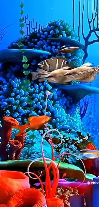 Vibrant ocean wallpaper with fish and coral reef.