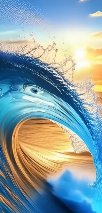 Vibrant ocean wave at sunset, perfect for mobile wallpaper.