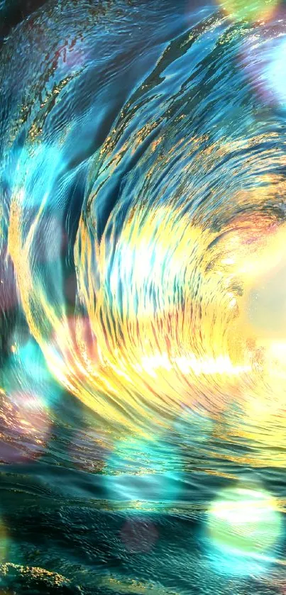 Vibrant ocean wave with sunlight in blue hues mobile wallpaper.