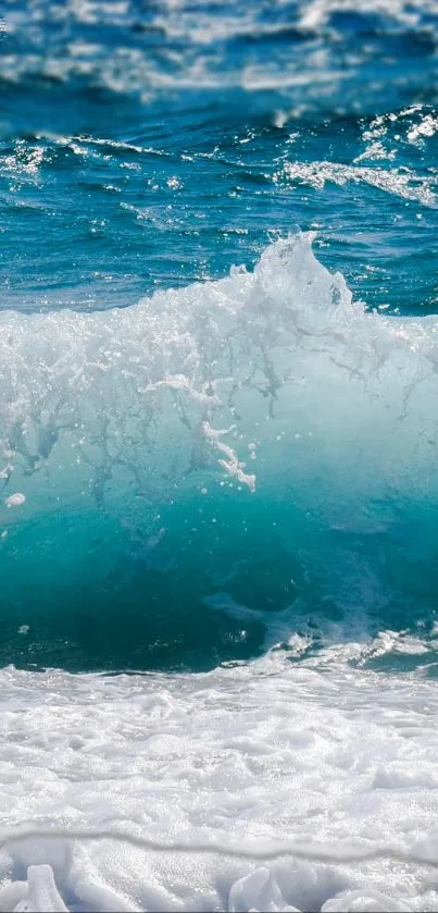 Turquoise ocean waves crashing onto a sandy beach, creating a vibrant seascape.