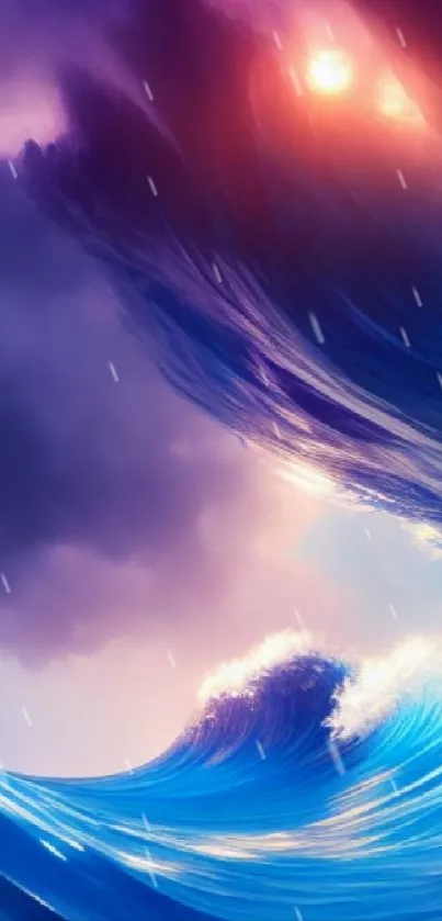 Vibrant ocean wave wallpaper with dynamic blues and purples.